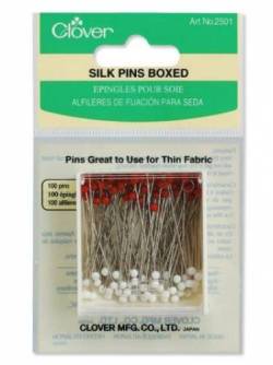 Clover Glaskopf-Stecknadeln  fein, weiss-rot, 0.50  x 31.8 mm, Silk Pins, 100 stk