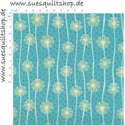 Benartex Sparkle Blümchen grün auf türkis