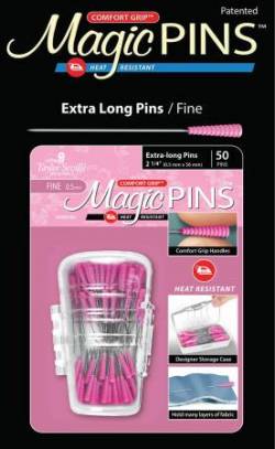 Magic Pins Patchwork EXTRA LONG FINE Pins 50 stk Stecknadeln hitzebeständig mit GRIP PINK