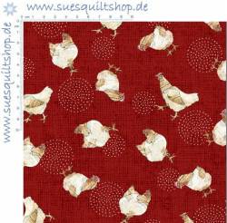 Quilting Treasures Farm Life Hühner auf dunkelrot 