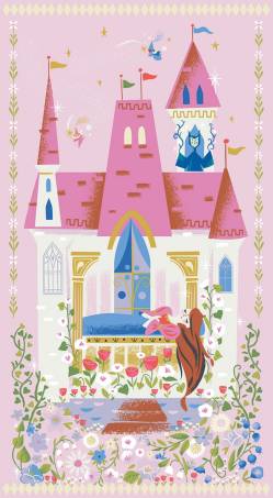 Riley Blake Little Brier Rose Panel rosa Schloß für kleine Prinzessinnen, Rapport ca. 60 cm