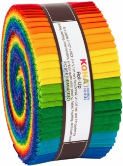 Kona Cotton Roll Up 2-1/2in Strips Roll Up Kona Solids Bright Rainbow Palette 