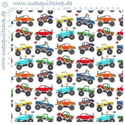 Makower Monster Mash Monster Trucks white
