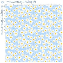 Benartex Blue Daisy Dance Blümchen weiss auf hellblau Rückseitenstoff