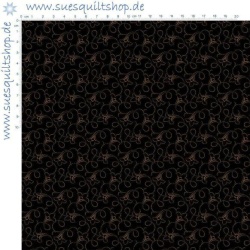 Makower Tonal Peppercorn Ditzy Tiny Floral Blüten Schnörkel braun auf schwarz  