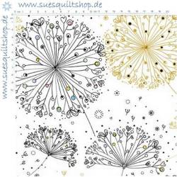 Quilting Treasures Dandelion Wishes Pusteblumen schwarz ocker auf weiss