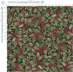 Timeless Treasures Holly & Berries Stechpalmenblätter und -beeren grün rot 