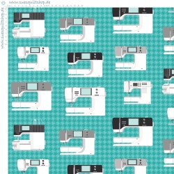 Benartex Amanda Murphy Sewing Room Aqua Sewing Machines Bernina Nähmaschinen