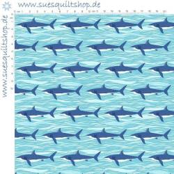 Makower Deep Blue Sea Sharks Light Blue 