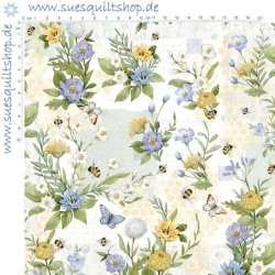 Springs Sweet As Can Bee Floral Bienen Blümchen grün blau flieder violett gelb