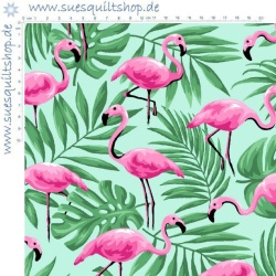  Fabric Traditions Novelty Prints Flamingos pink auf grün