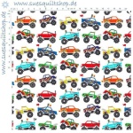 Makower Monster Mash Monster Trucks white