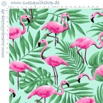  Fabric Traditions Novelty Prints Flamingos pink auf gr&uuml;n